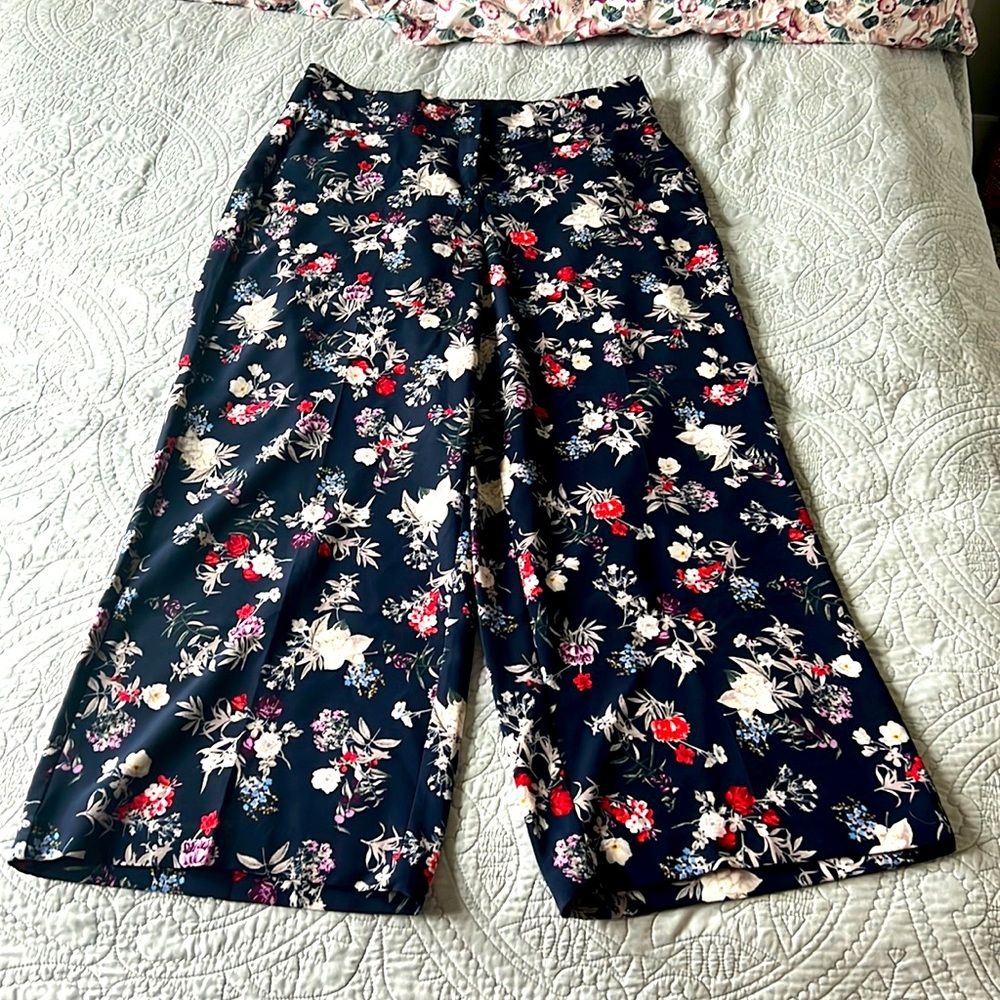 High Waisted Wide Leg Floral Print Trousers